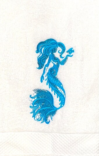 Embroidered Mermaid Hand Towel