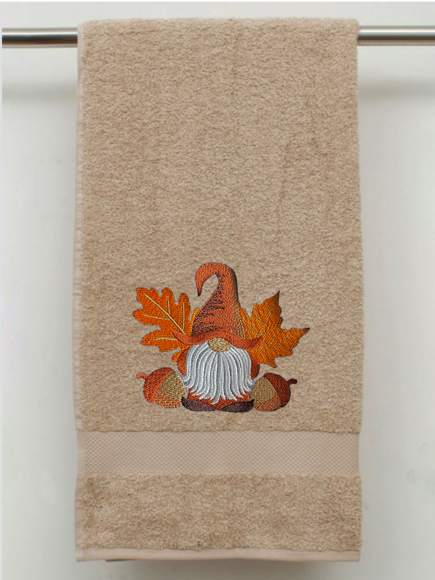 Fall Gnome Embroidered Bath Towels. 100% Cotton Hand or Fingertip Towel