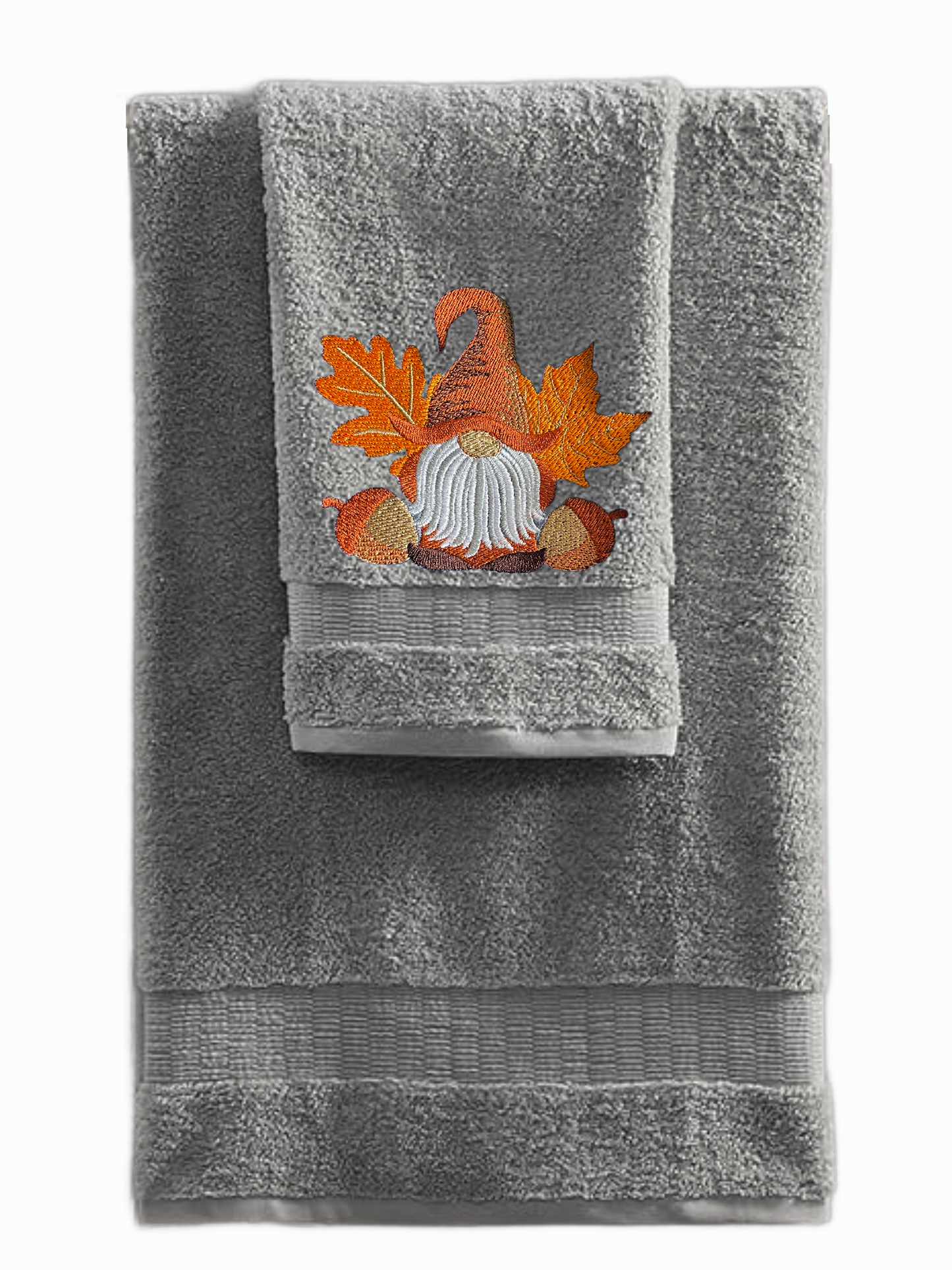 Fall Gnome Embroidered Bath Towels. 100% Cotton Hand or Fingertip Towel