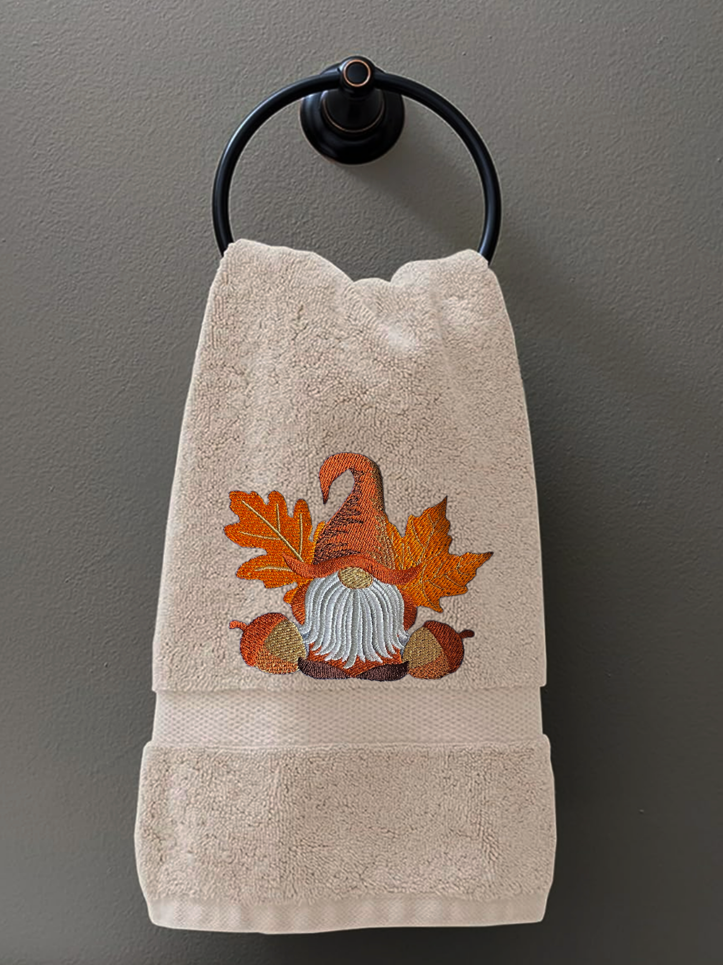 Fall Gnome Embroidered Bath Towels. 100% Cotton Hand or Fingertip Towel