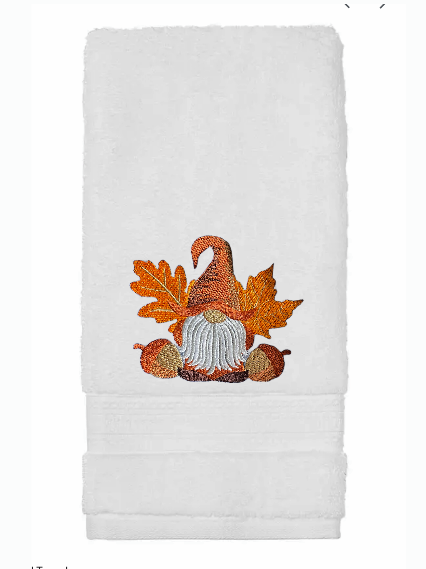 Fall Gnome Embroidered Bath Towels. 100% Cotton Hand or Fingertip Towel