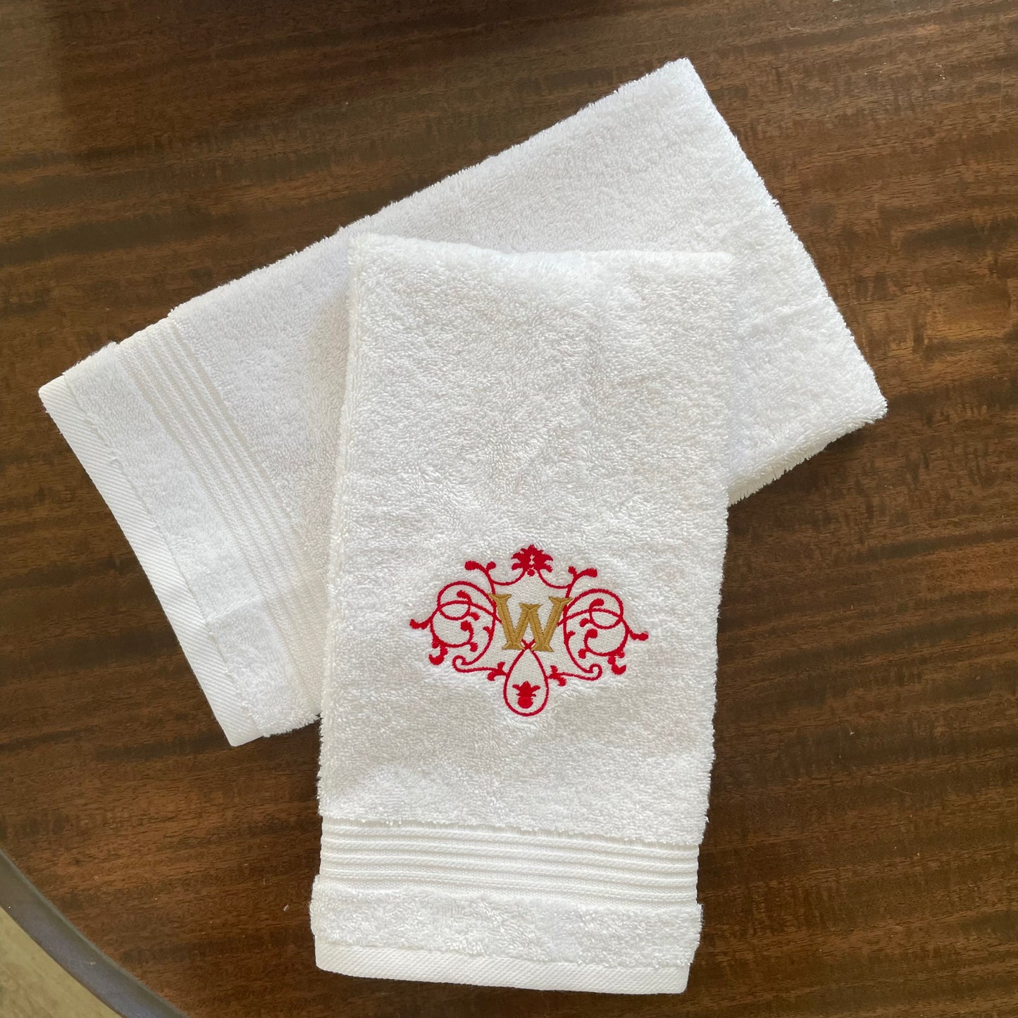 Embroidered Monogram Guest Hand Towel. Beautiful Monogram Letter With Scrolling. Choice of Color Combination