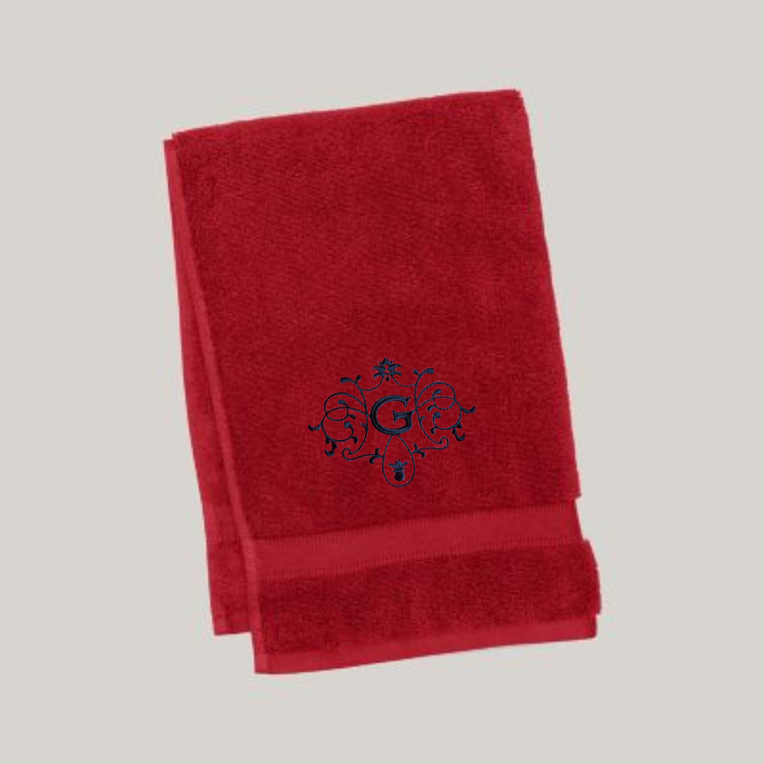 Embroidered Monogram Guest Hand Towel. Beautiful Monogram Letter With Scrolling. Choice of Color Combination