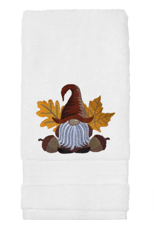 Fall Gnome Embroidered Bath Towels. 100% Cotton Hand or Fingertip Towel
