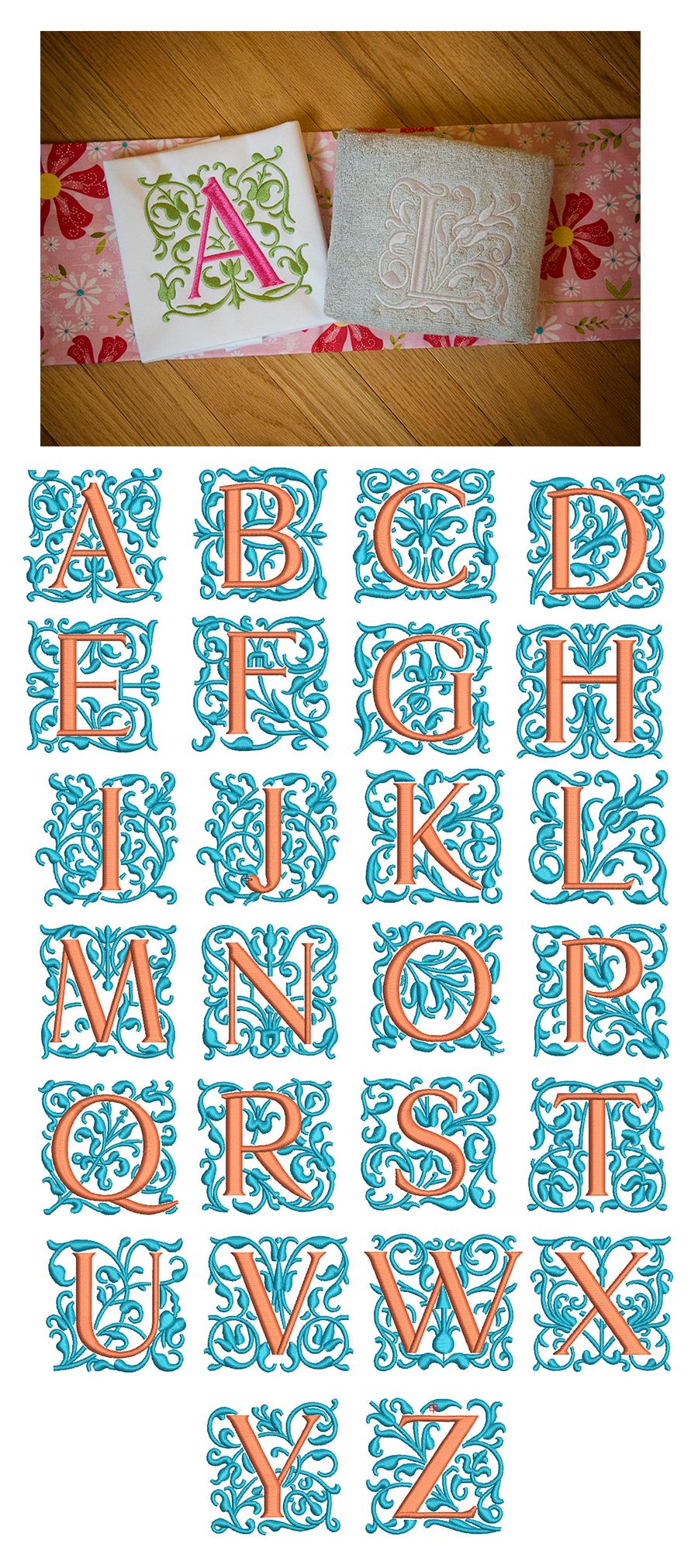 Embroidered Monogram Guest Hand Towel. Beautiful Monogram Letter with Embellishment. Choice of Color Combination