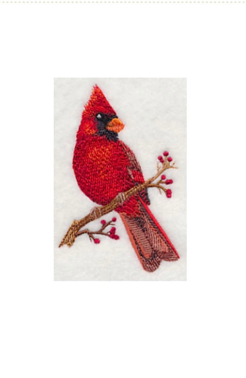 Embroidered Cardinal on Hand Towel. Beautifully Detailed Red Cardinal on Plush Cotton Hand Towel