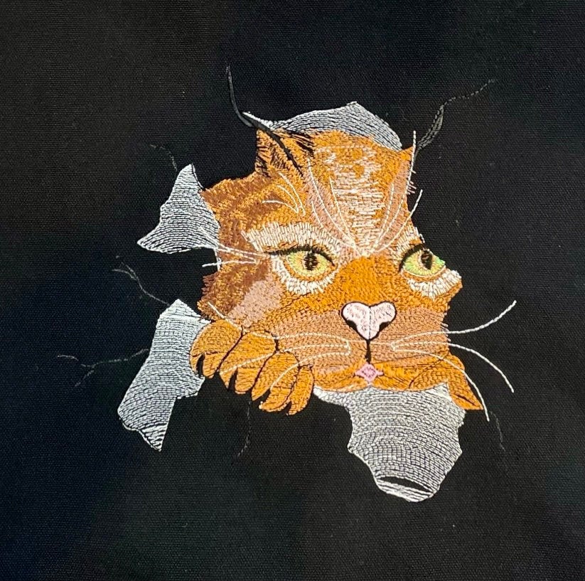 Cat in the Bag Embroidered Cotton Canvas Market Bag