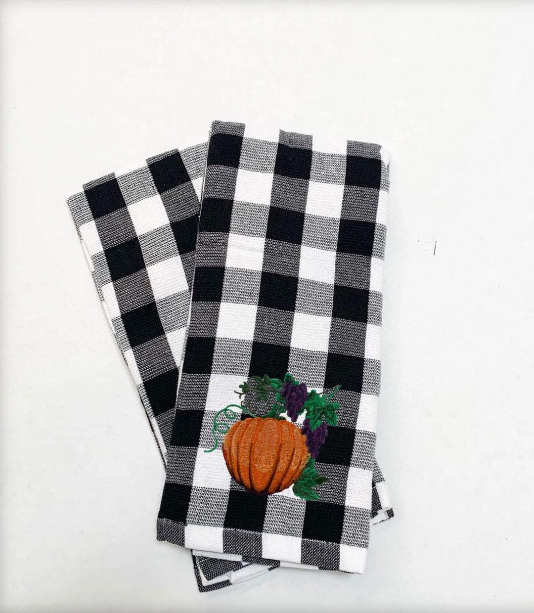 Pumpkin Embroidered Kitchen Towel.  Autumn Theme Cotton Dish Towels