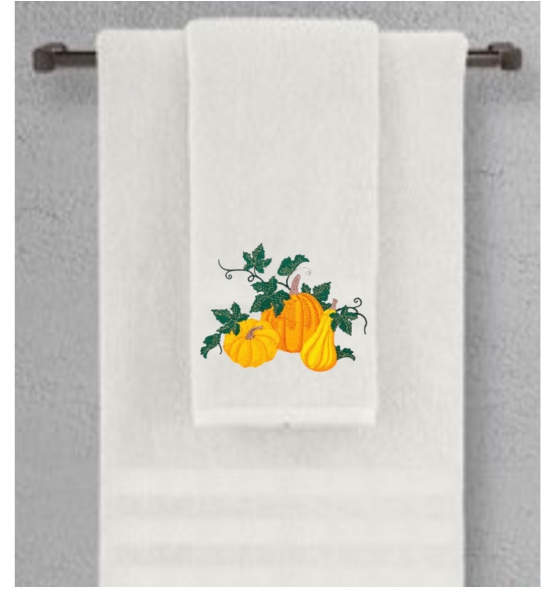 Autumn Pumpkins Embroidered Bath Towels. 100% Cotton Hand or Fingertip Towel