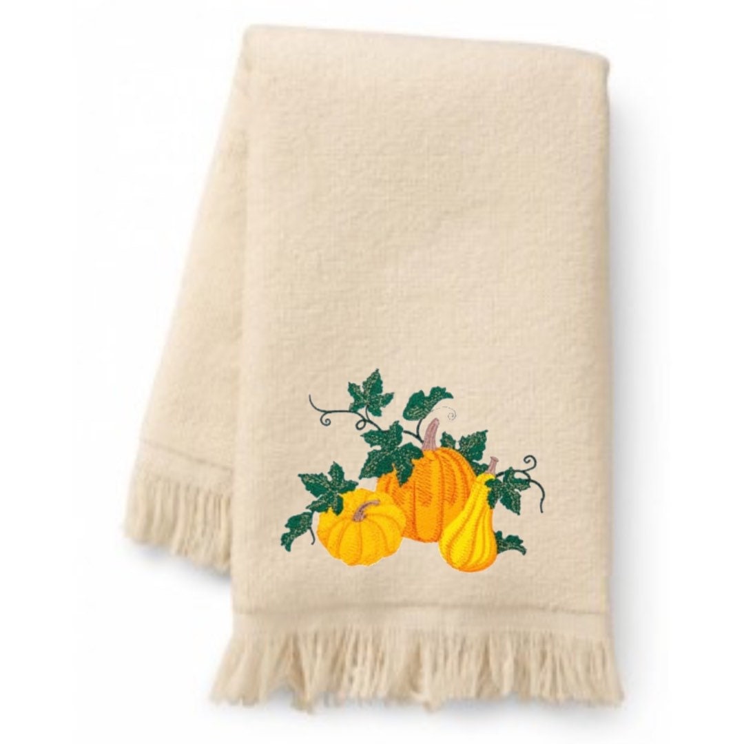 Autumn Pumpkins Embroidered Bath Towels. 100% Cotton Hand or Fingertip Towel