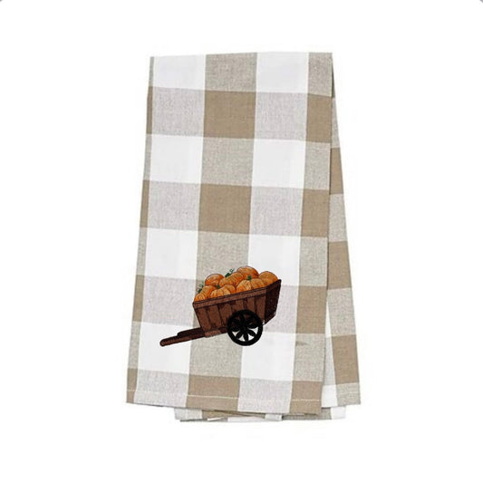 Wagon of Pumpkins Embroidered Kitchen Towel. 100% Cotton Towels