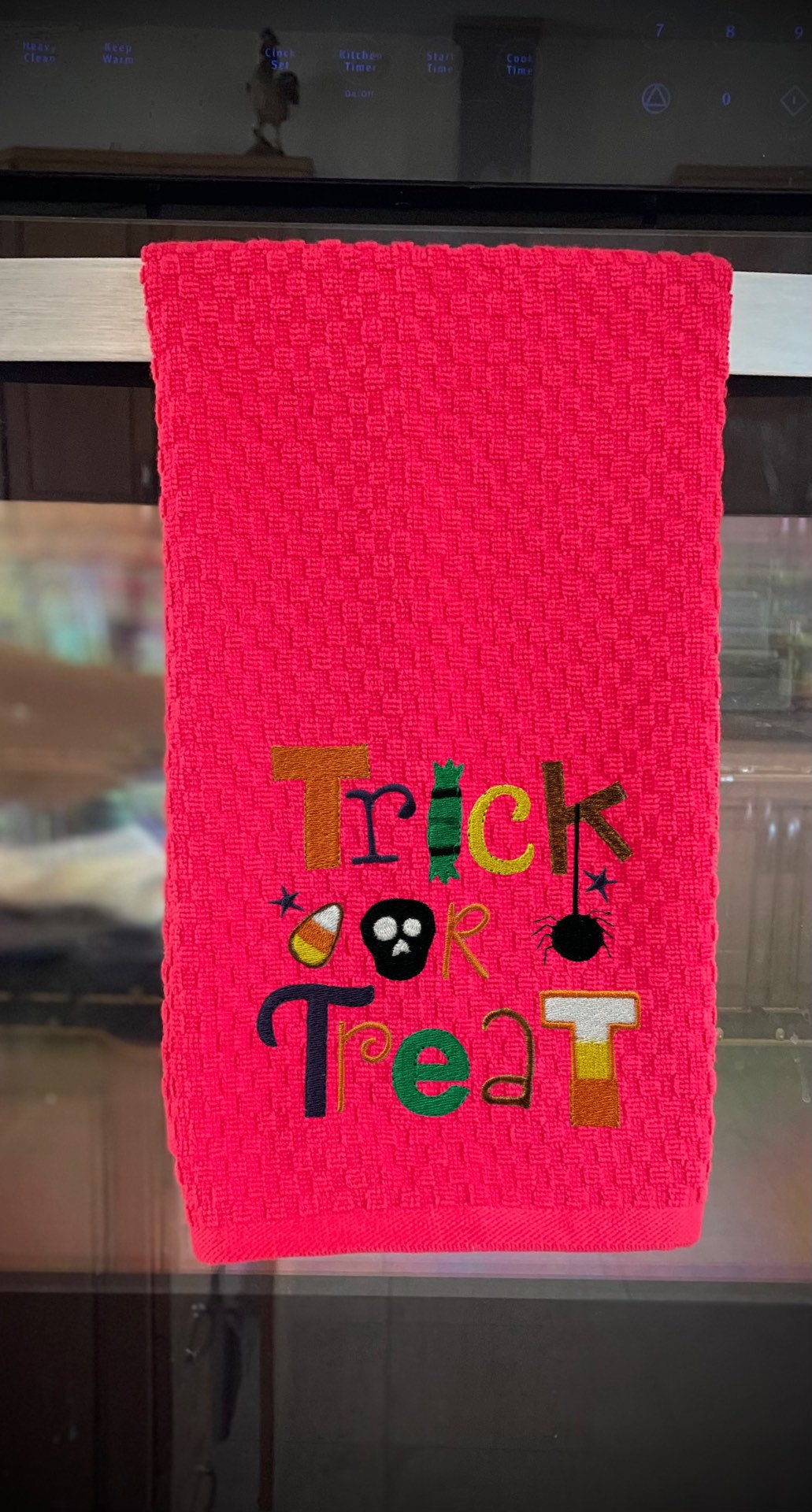 Trick or Treat Halloween Embroidered Kitchen Towel. 100% Cotton Towels