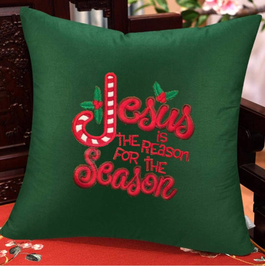 Christmas “Jesus is the Reason for the Season”  Embroidered Throw Pillow Cover. Cotton or Velvet decorative pillow cover