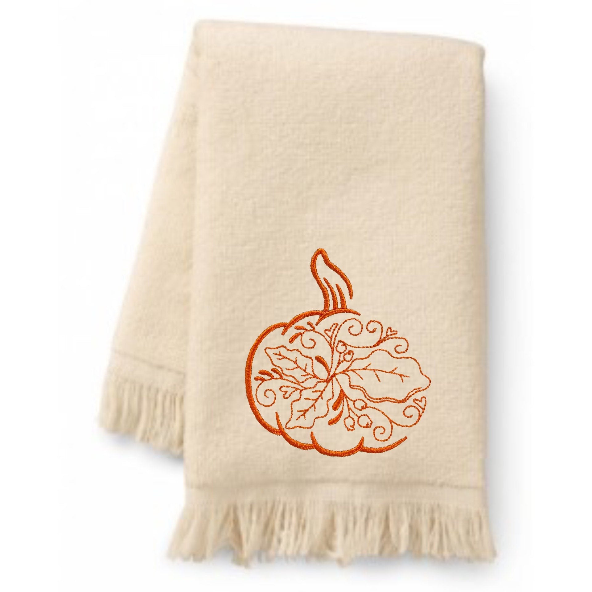 Decorative Autumn Pumpkin and Fall Leaves Embroidered Bath Towels