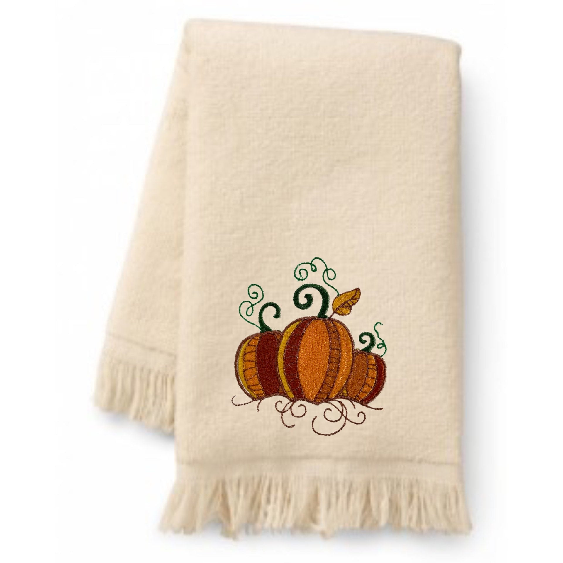 Decorative Autumn Pumpkin and Pine Cones Embroidered Bath Towels. 100%  Cotton Hand or Fingertip Towel