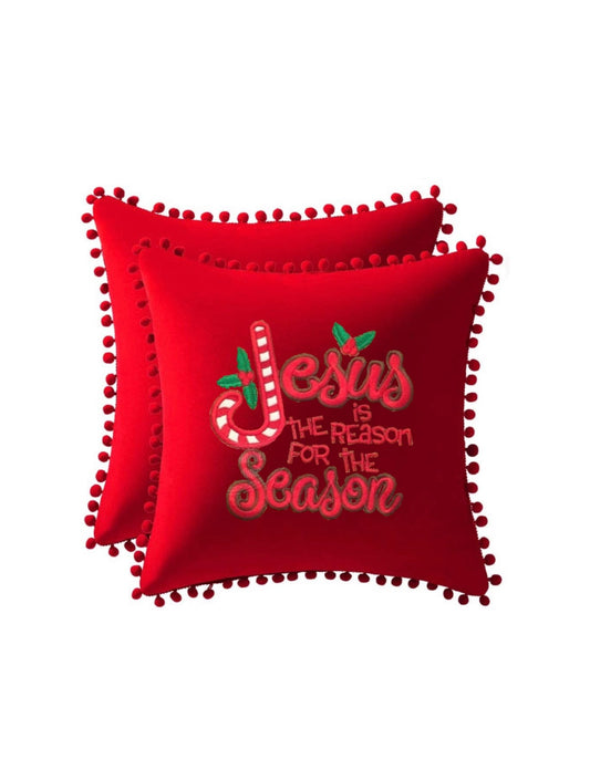 Christmas “Jesus is the Reason for the Season” Embroidered Throw Pillow Cover. Cotton or Velvet decorative pillow cover