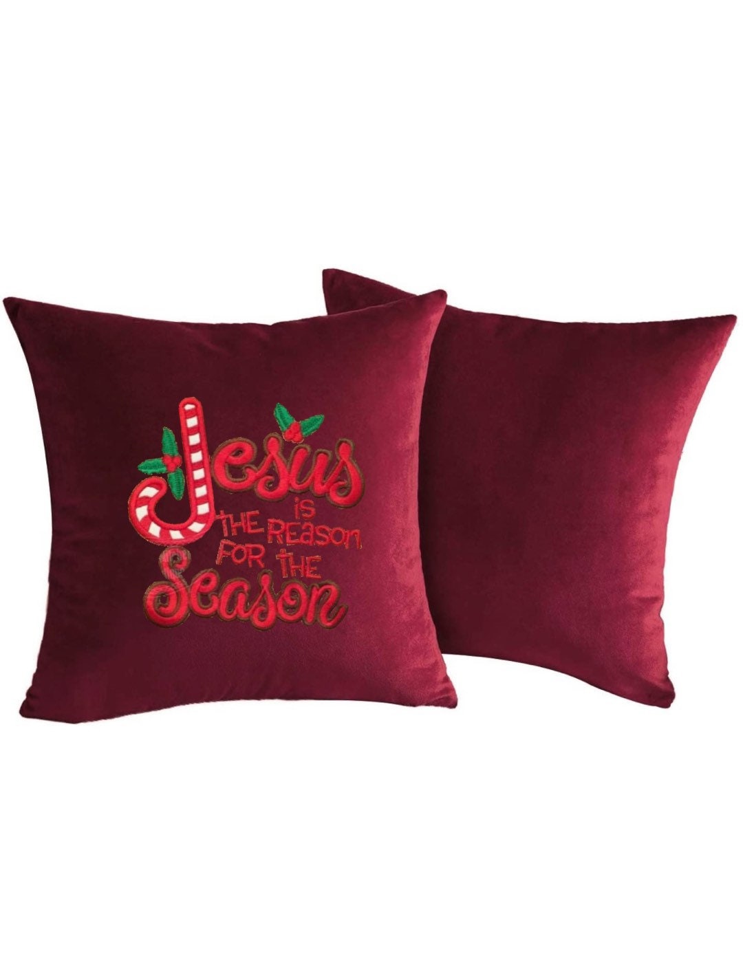 Christmas “Jesus is the Reason for the Season”  Embroidered Throw Pillow Cover. Cotton or Velvet decorative pillow cover
