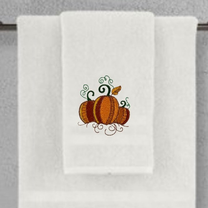 Autumn Pumpkins Embroidered Bath Towels. 100% Cotton Hand or Fingertip Towel