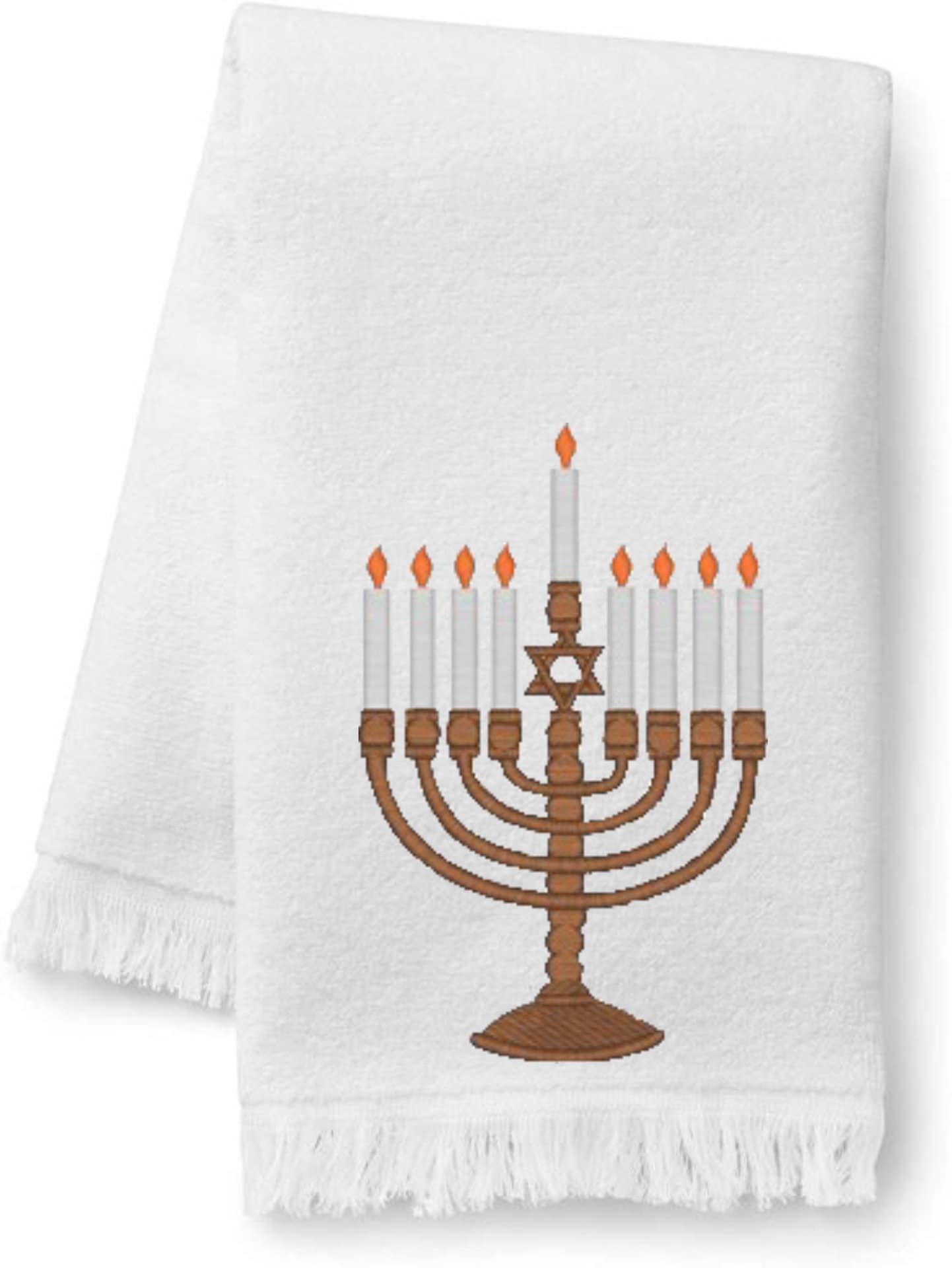 Embroidered Hanukkah Menorah Bath Towels. 100% Cotton Hand or Fingertip Towel