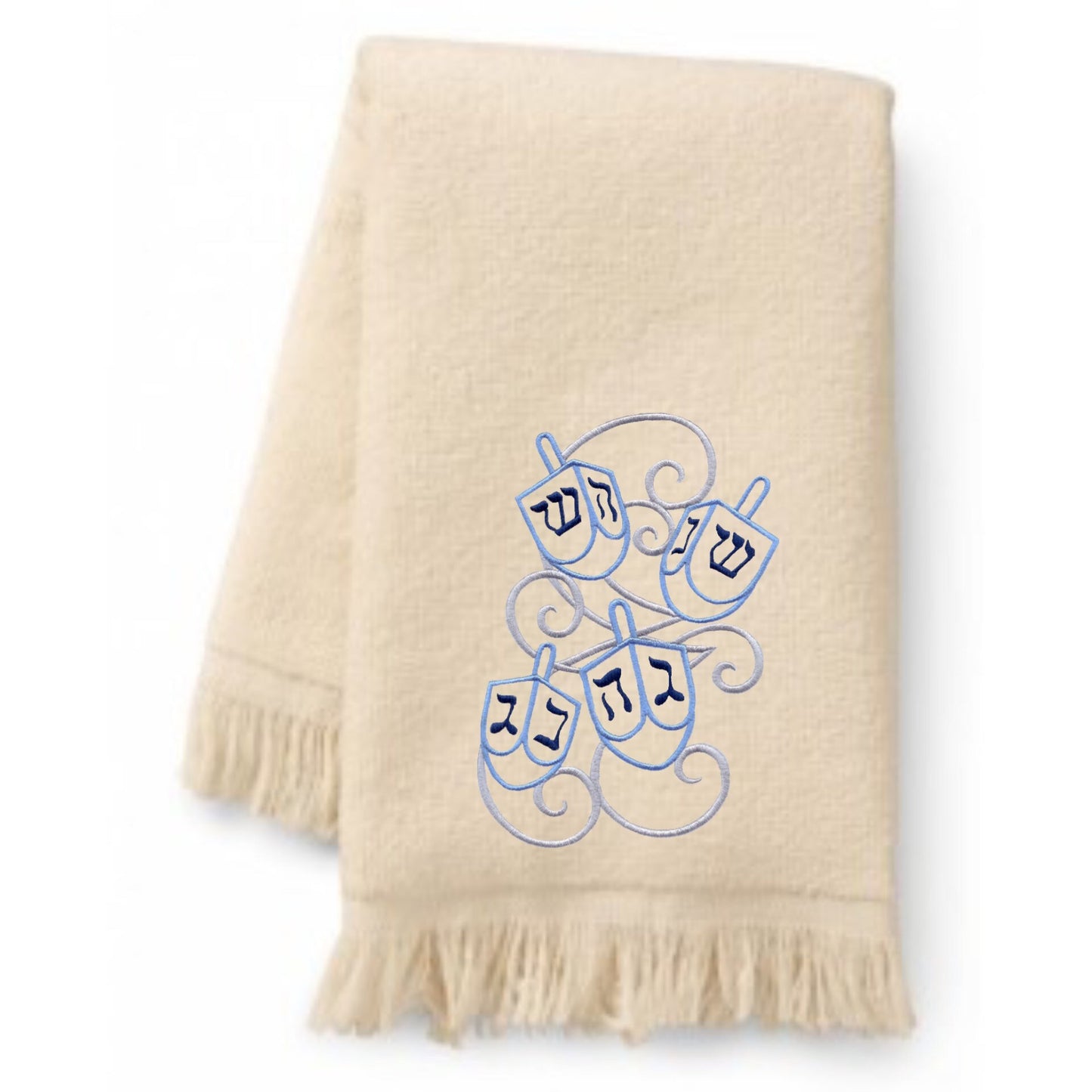 Embroidered Hanukkah Dreidels Bath Towels. 100% Cotton Hand or Fingertip Towel