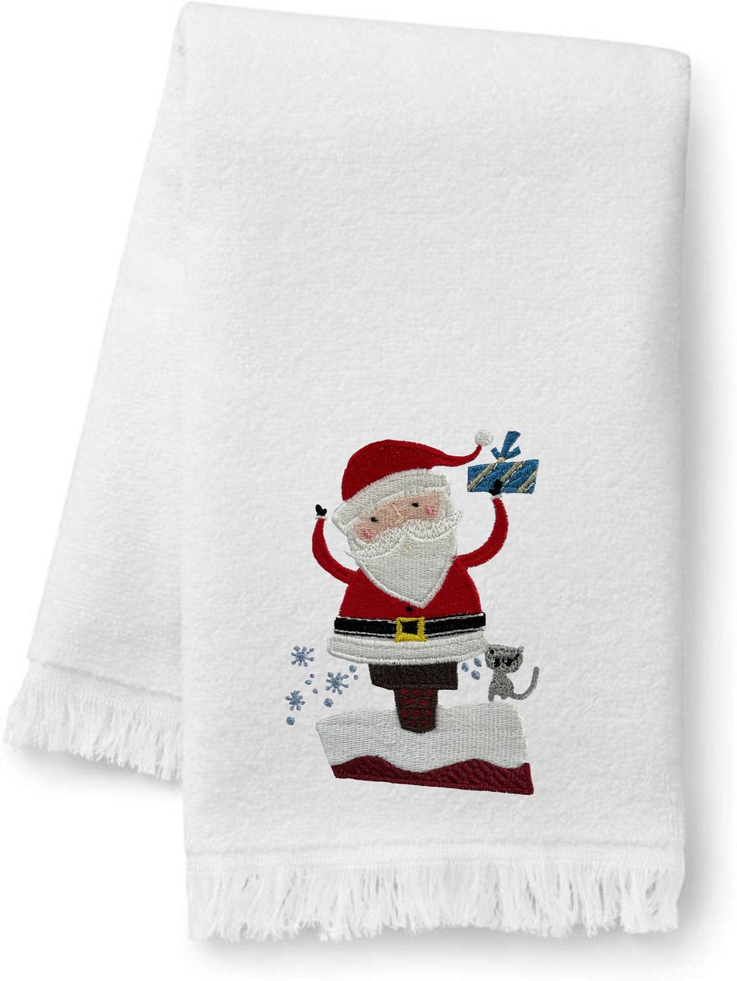 Embroidered Christmas Santa Bath Towels. 100% Cotton Hand or Fingertip Towel