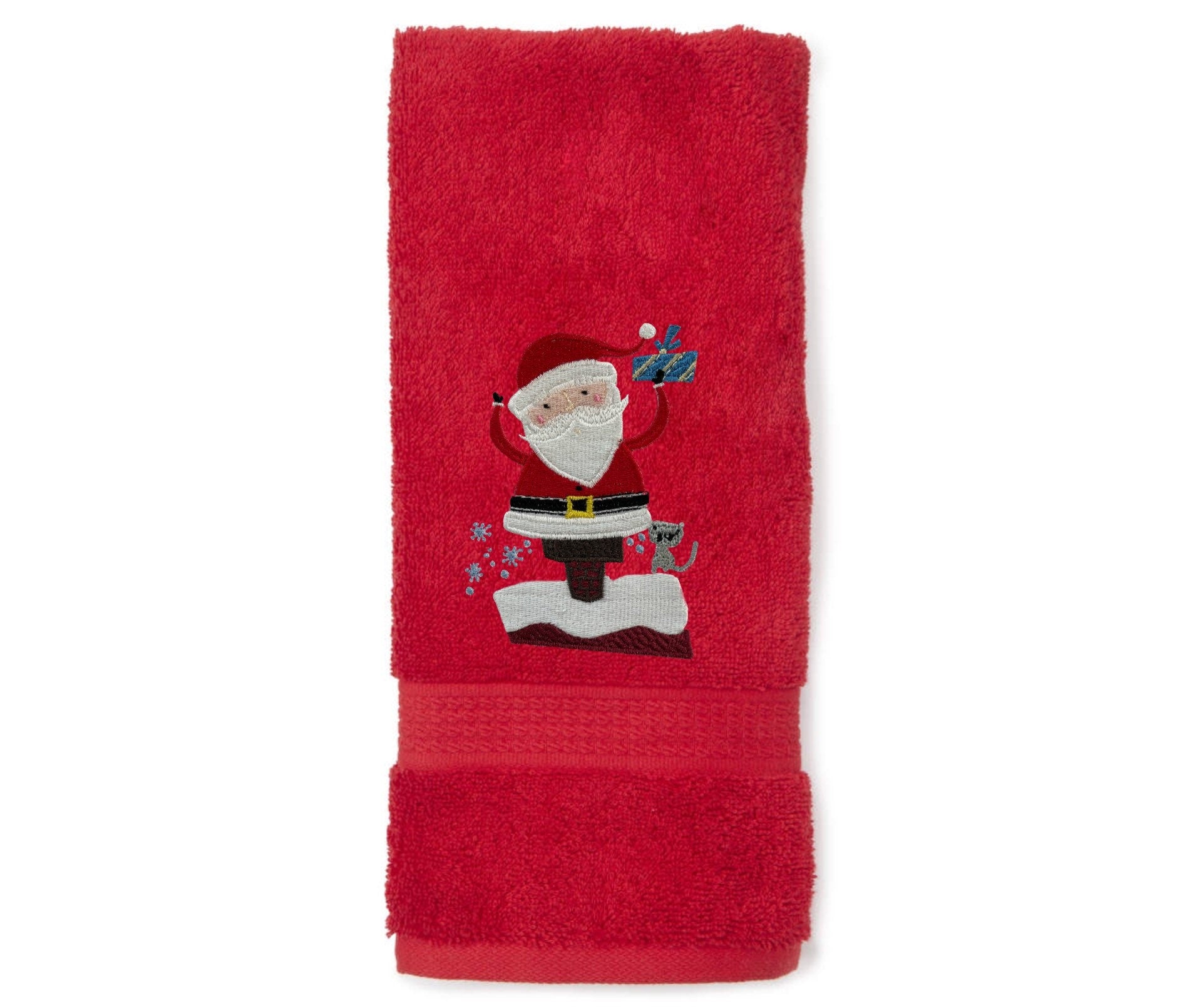 Embroidered Christmas Santa Bath Towels. 100% Cotton Hand or Fingertip Towel