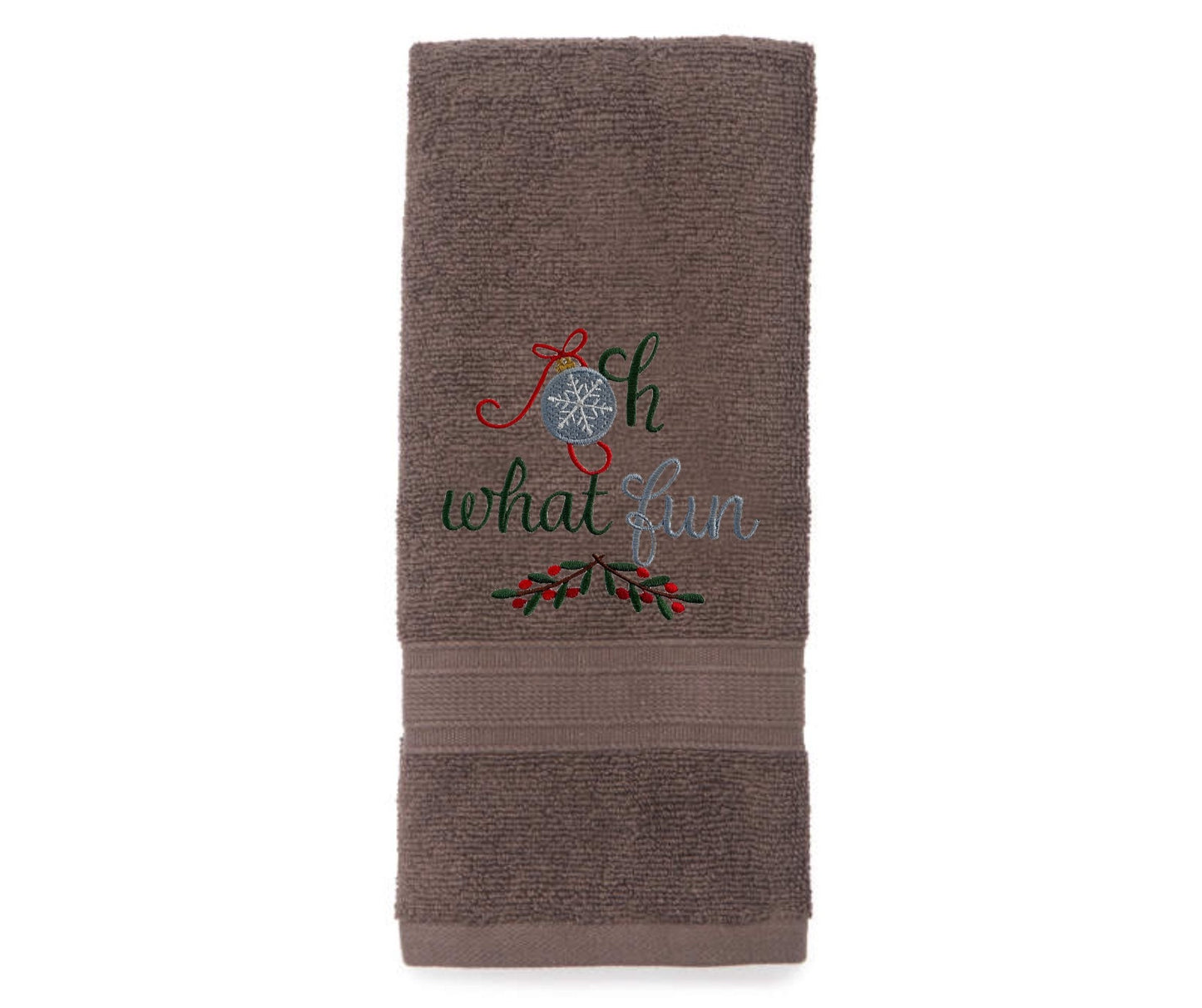 Embroidered Winter Christmas Towels “Oh What Fun” Bath Towels. 100% Plush Cotton Hand or Fingertip Towel