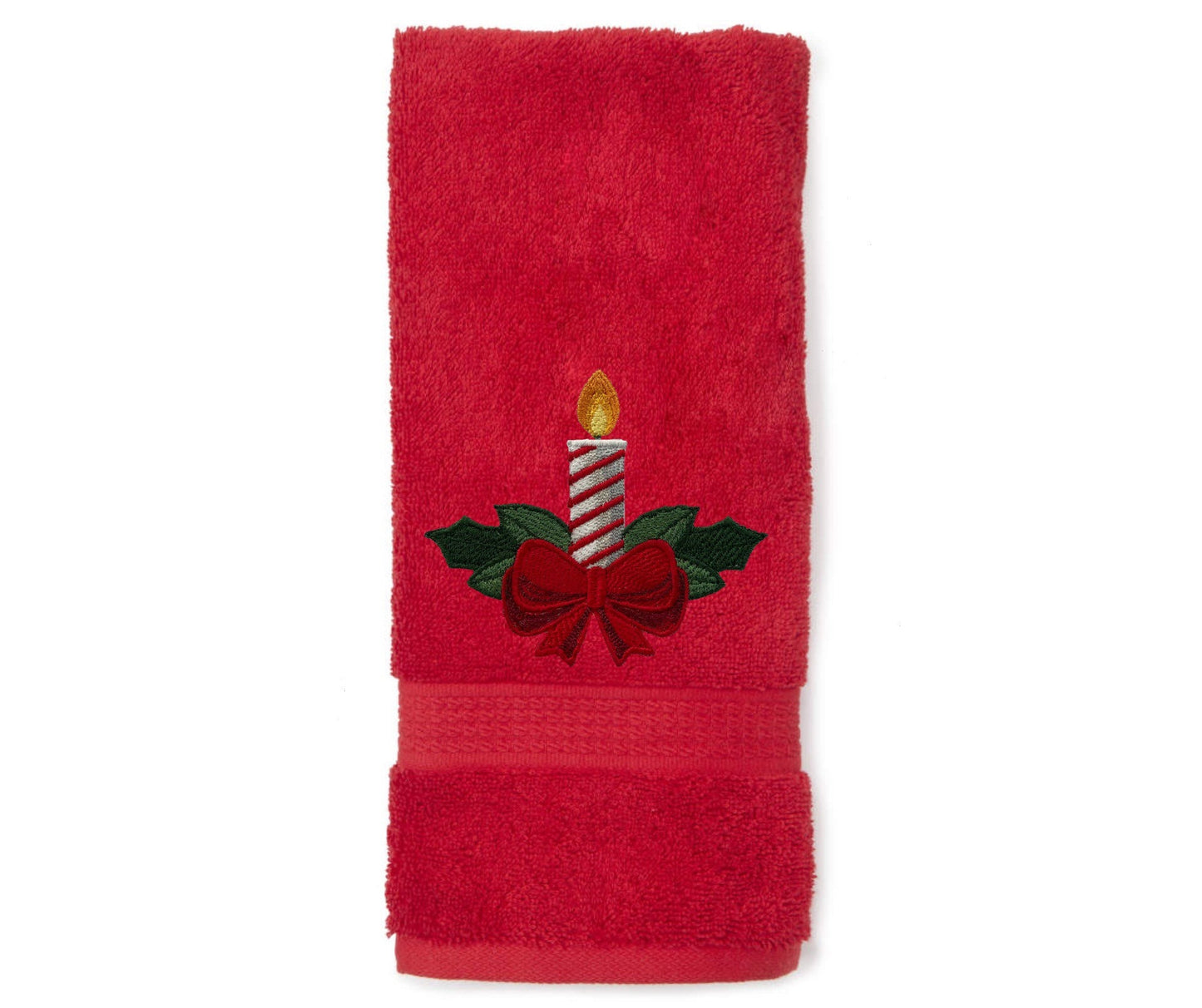 Embroidered Winter Christmas Candle Bath Towels. 100% Plush Cotton Hand or Fingertip Towel