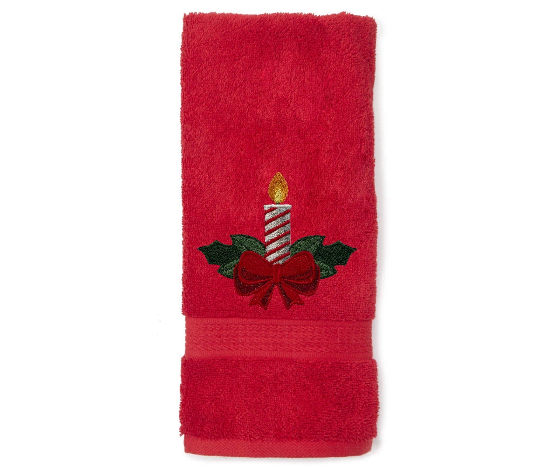 Embroidered Winter Christmas Candle Bath Towels. 100% Plush Cotton Hand or Fingertip Towel