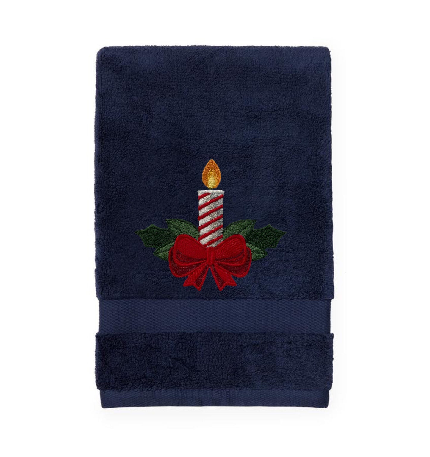 Embroidered Winter Christmas Candle Bath Towels. 100% Plush Cotton Hand or Fingertip Towel