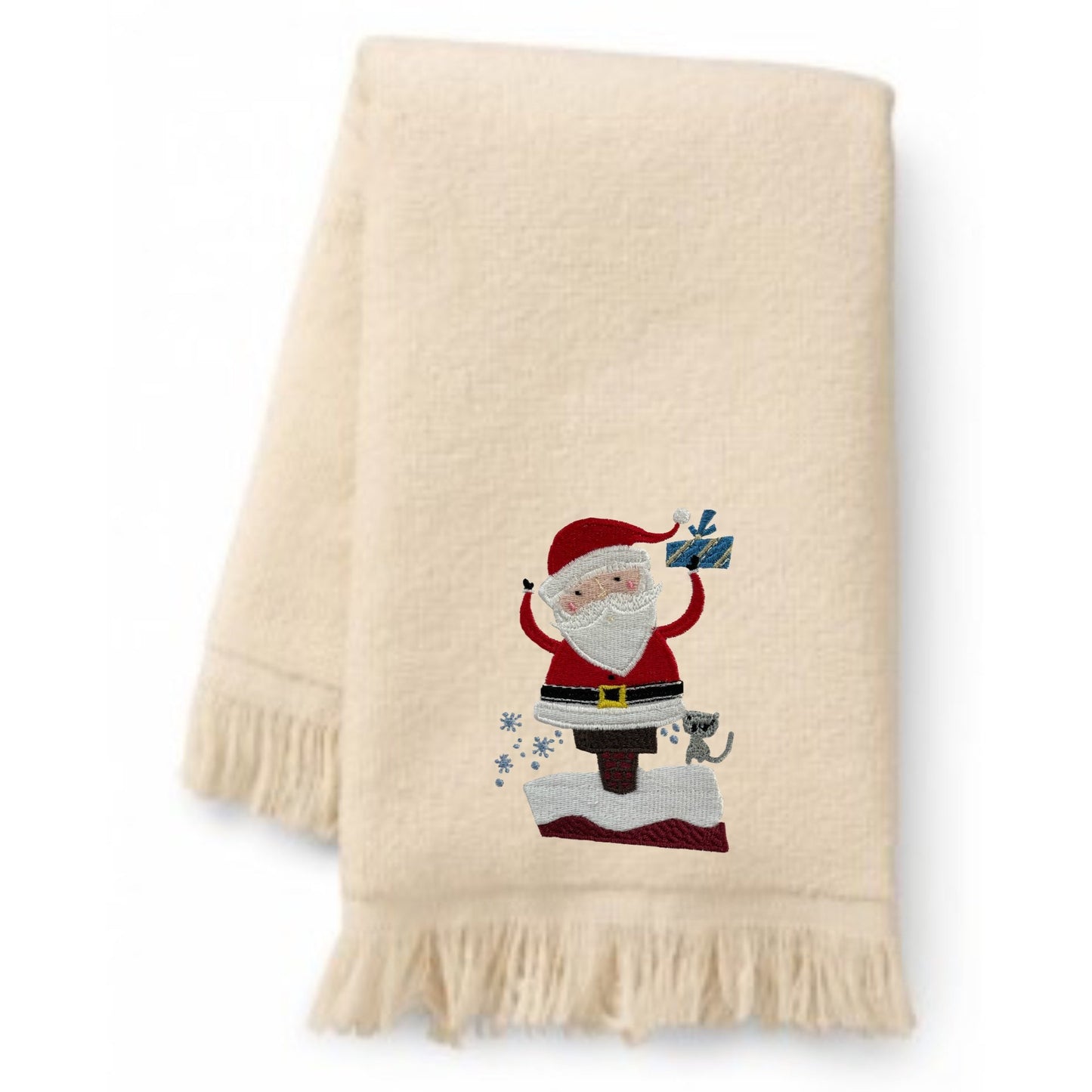 Embroidered Christmas Santa Bath Towels. 100% Cotton Hand or Fingertip Towel