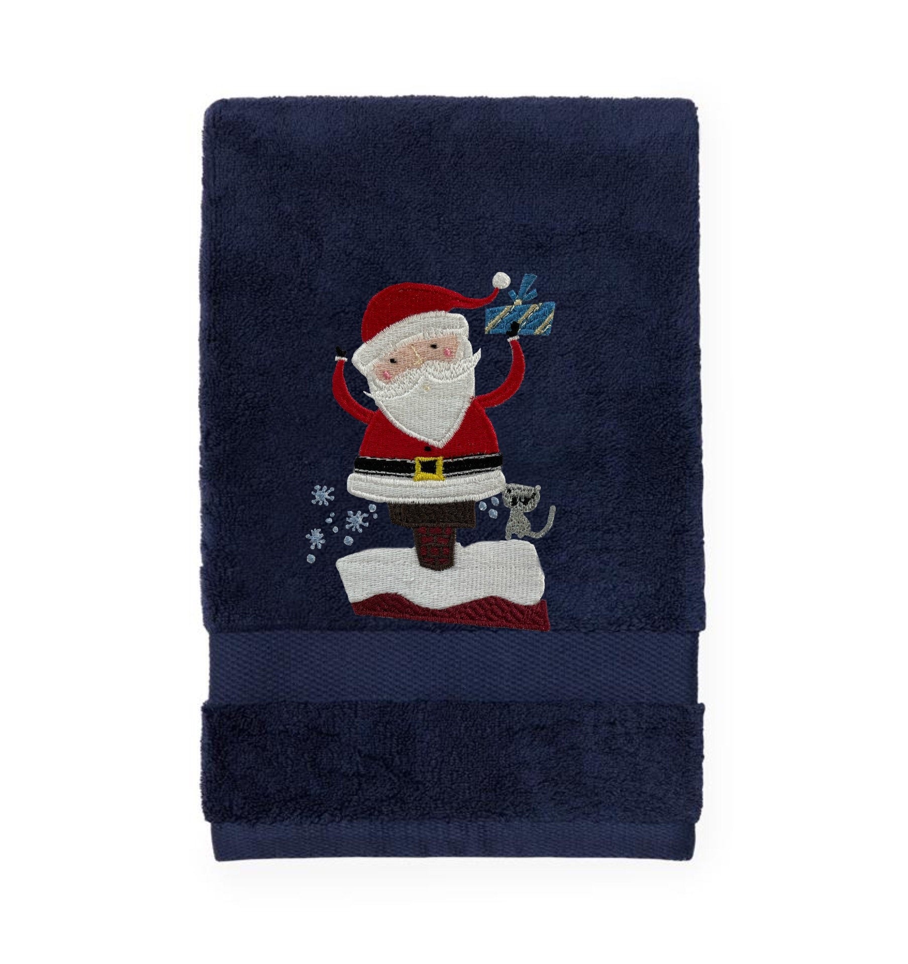 Embroidered Christmas Santa Bath Towels. 100% Cotton Hand or Fingertip Towel