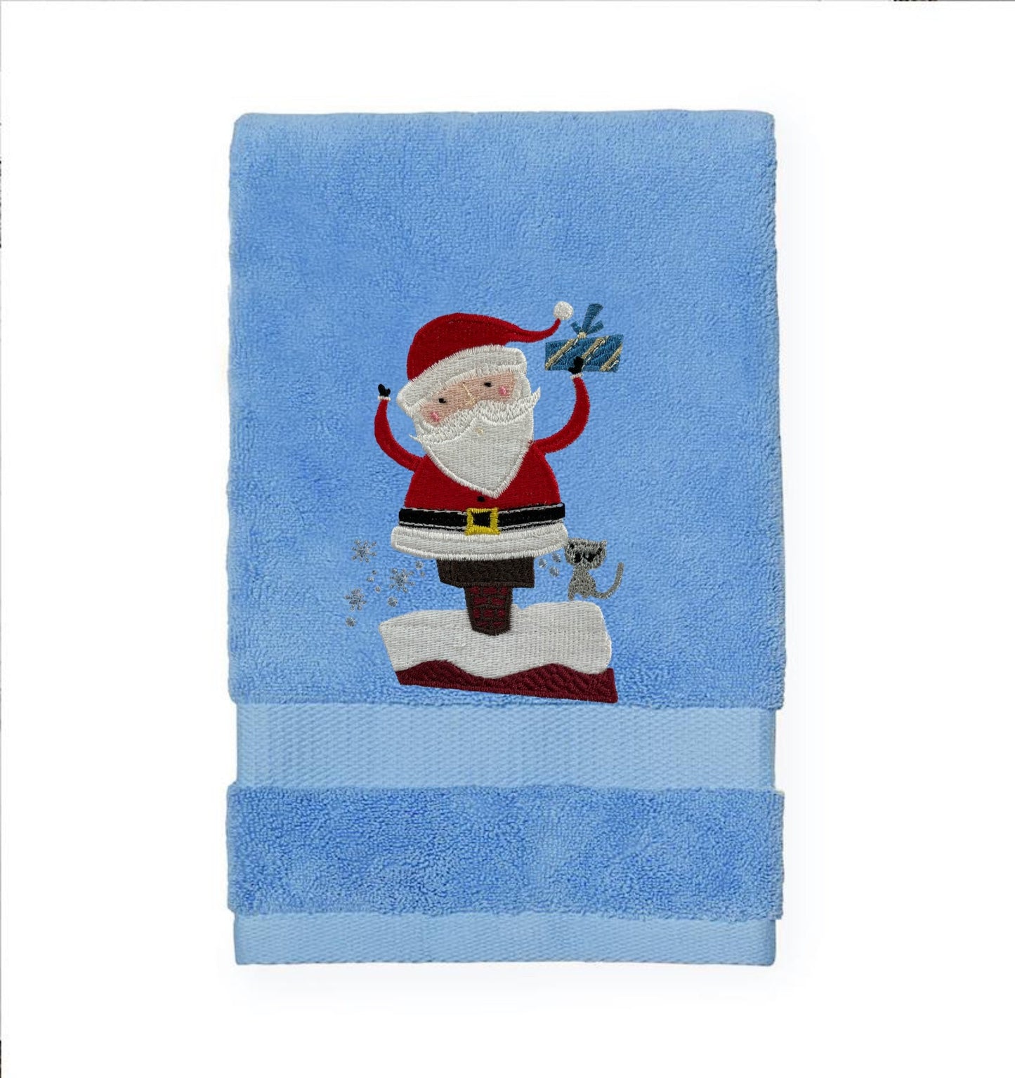 Embroidered Christmas Santa Bath Towels. 100% Cotton Hand or Fingertip Towel