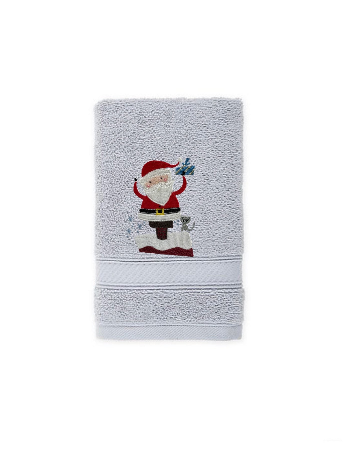 Embroidered Christmas Santa Bath Towels. 100% Cotton Hand or Fingertip Towel