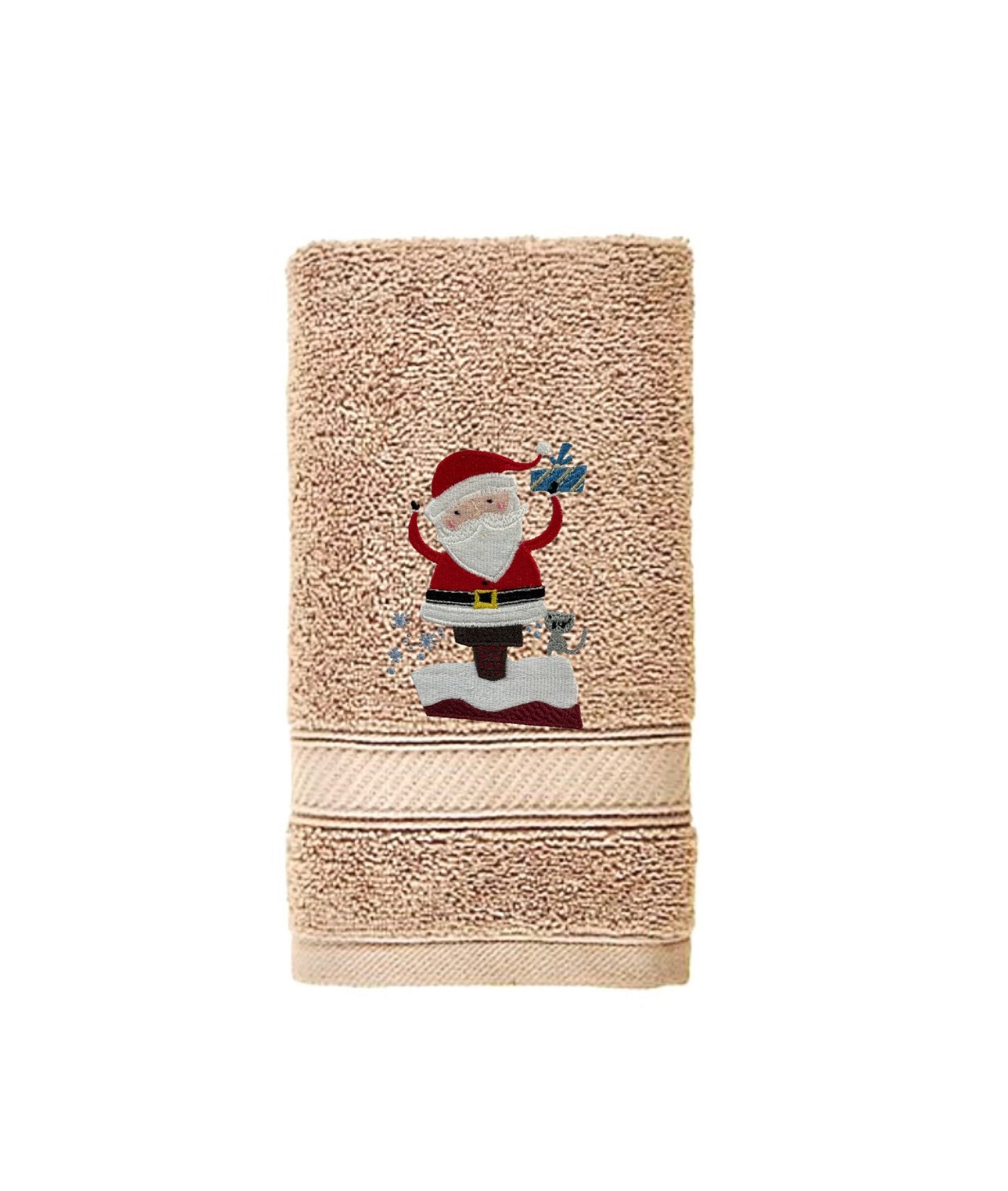 Embroidered Christmas Santa Bath Towels. 100% Cotton Hand or Fingertip Towel