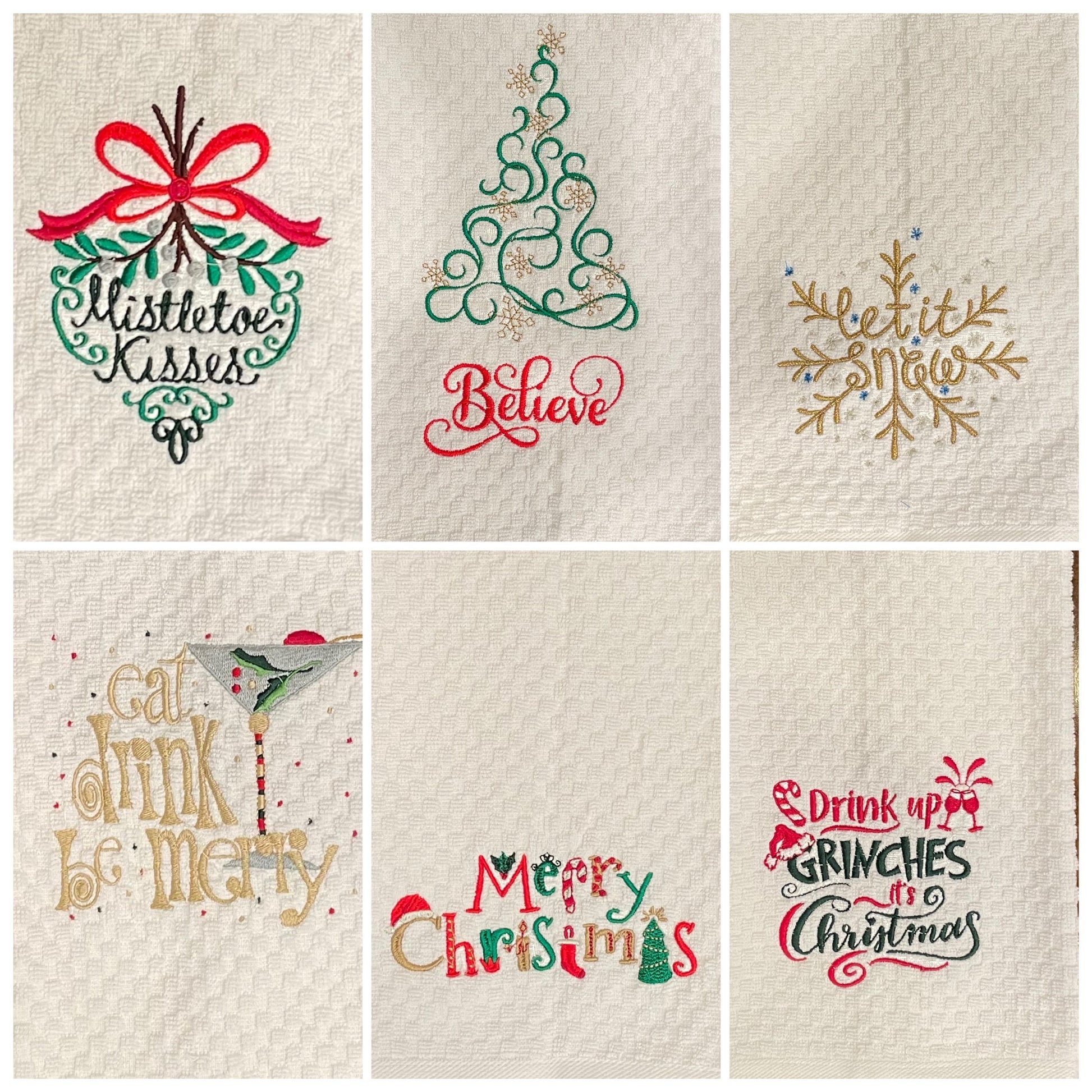 Embroidered Winter Christmas Guest Bath Towels. 100% Plush Cotton Hand or Fingertip Towel