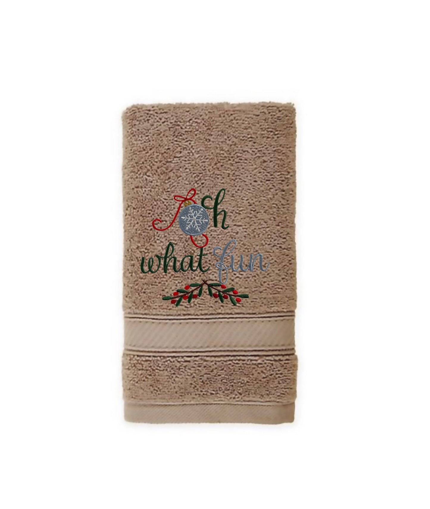 Embroidered Winter Christmas Towels “Oh What Fun” Bath Towels. 100% Plush Cotton Hand or Fingertip Towel