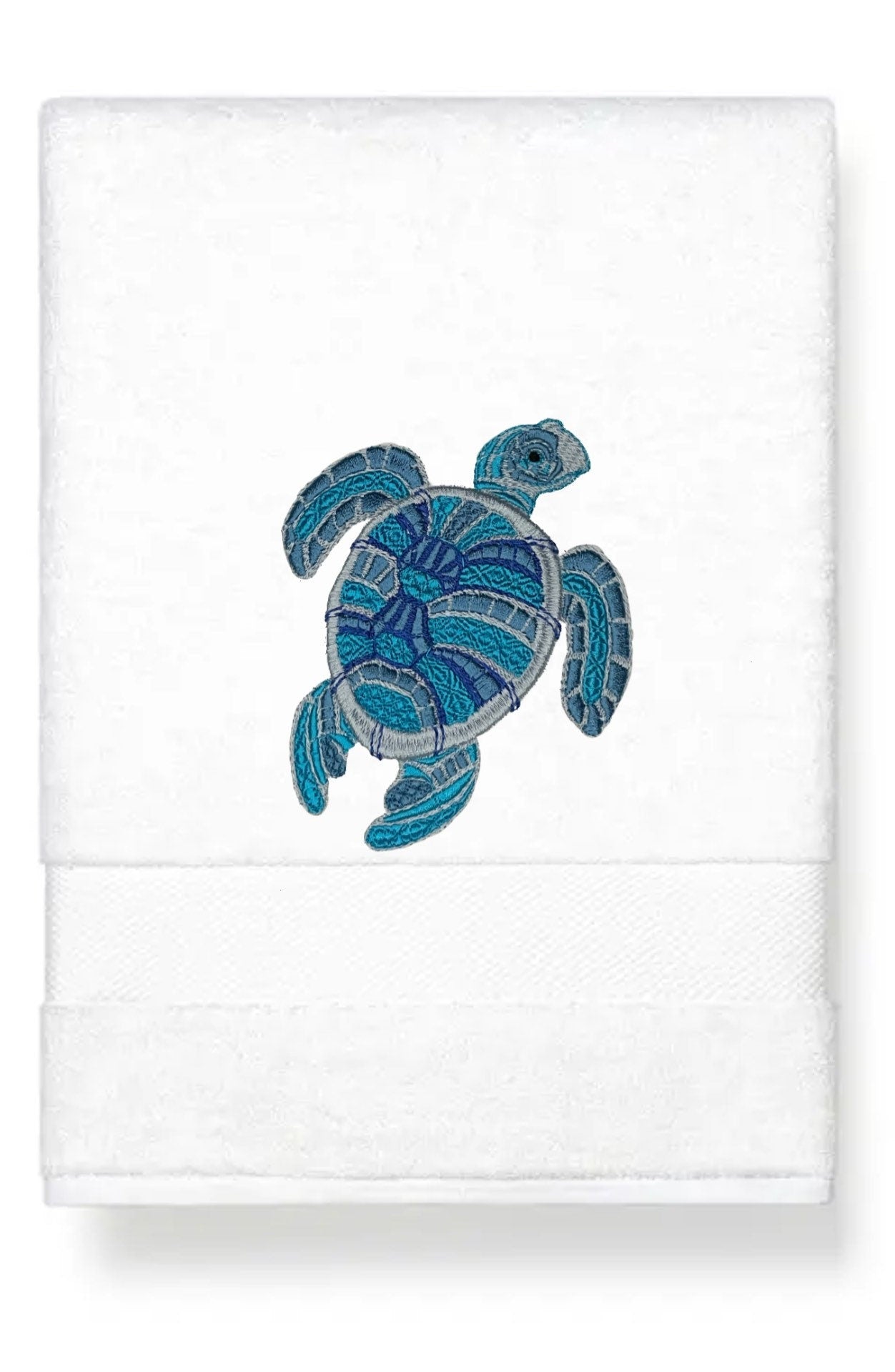 Embroidered Hand Towel Sea Turtle. Beautifully Detailed Sea Turtle in Blue or Green Embroidery