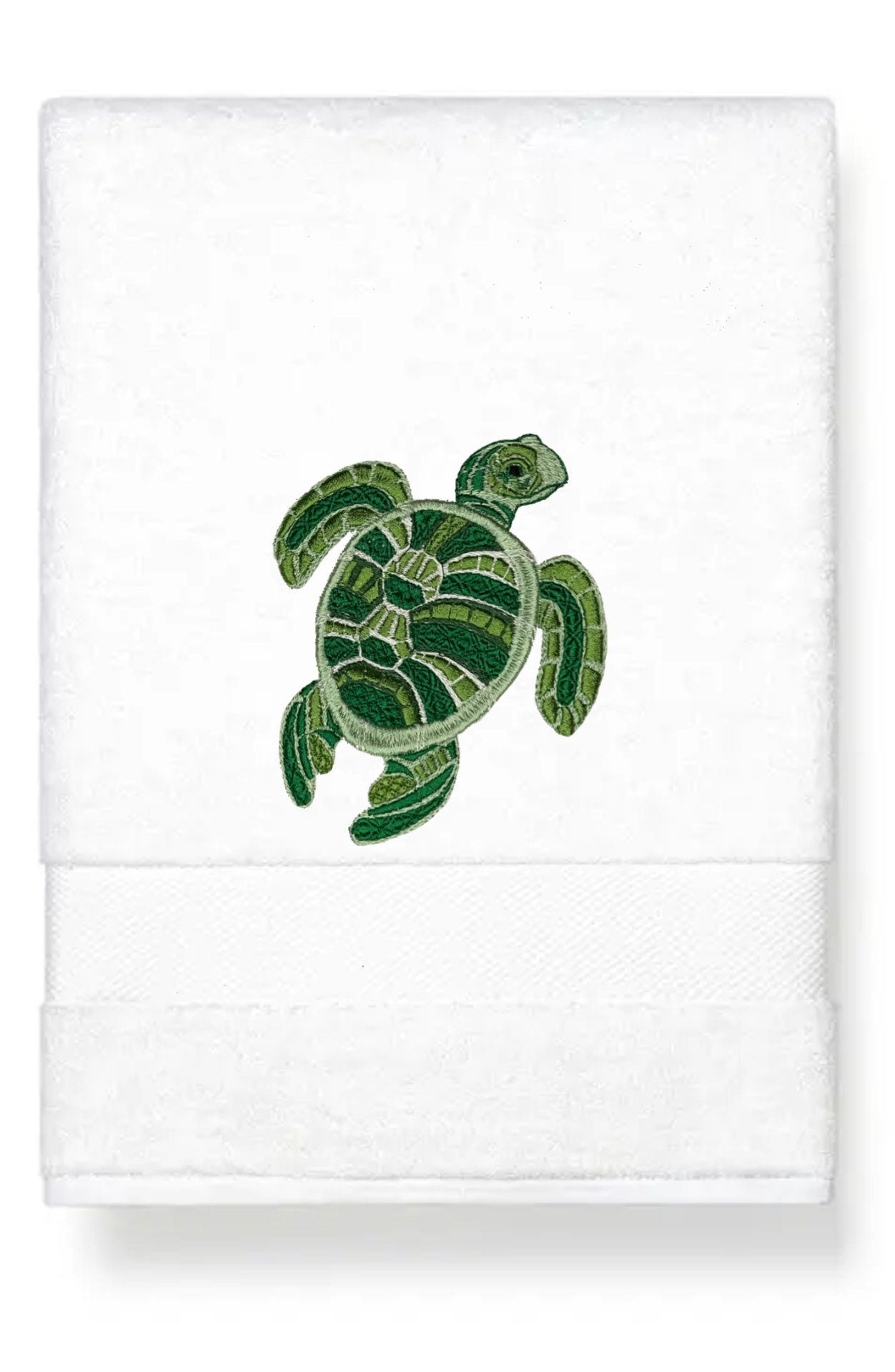 Embroidered Hand Towel Sea Turtle. Beautifully Detailed Sea Turtle in Blue or Green Embroidery