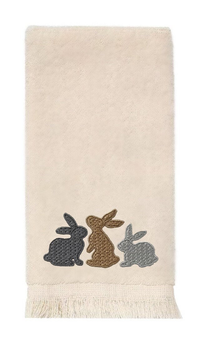 Rabbits Embroidered Fingertip Towel