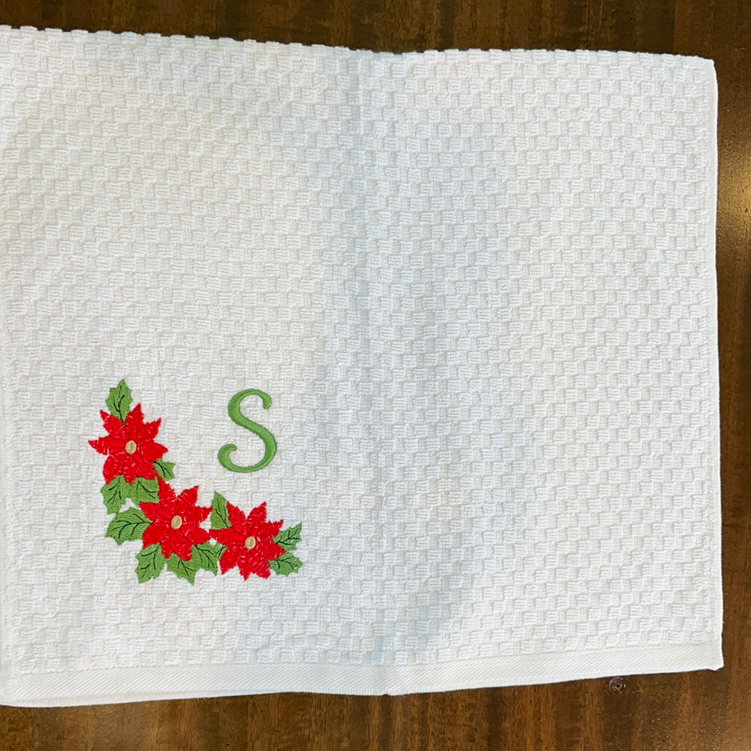 Embroidered Monogram Holiday Kitchen Towel