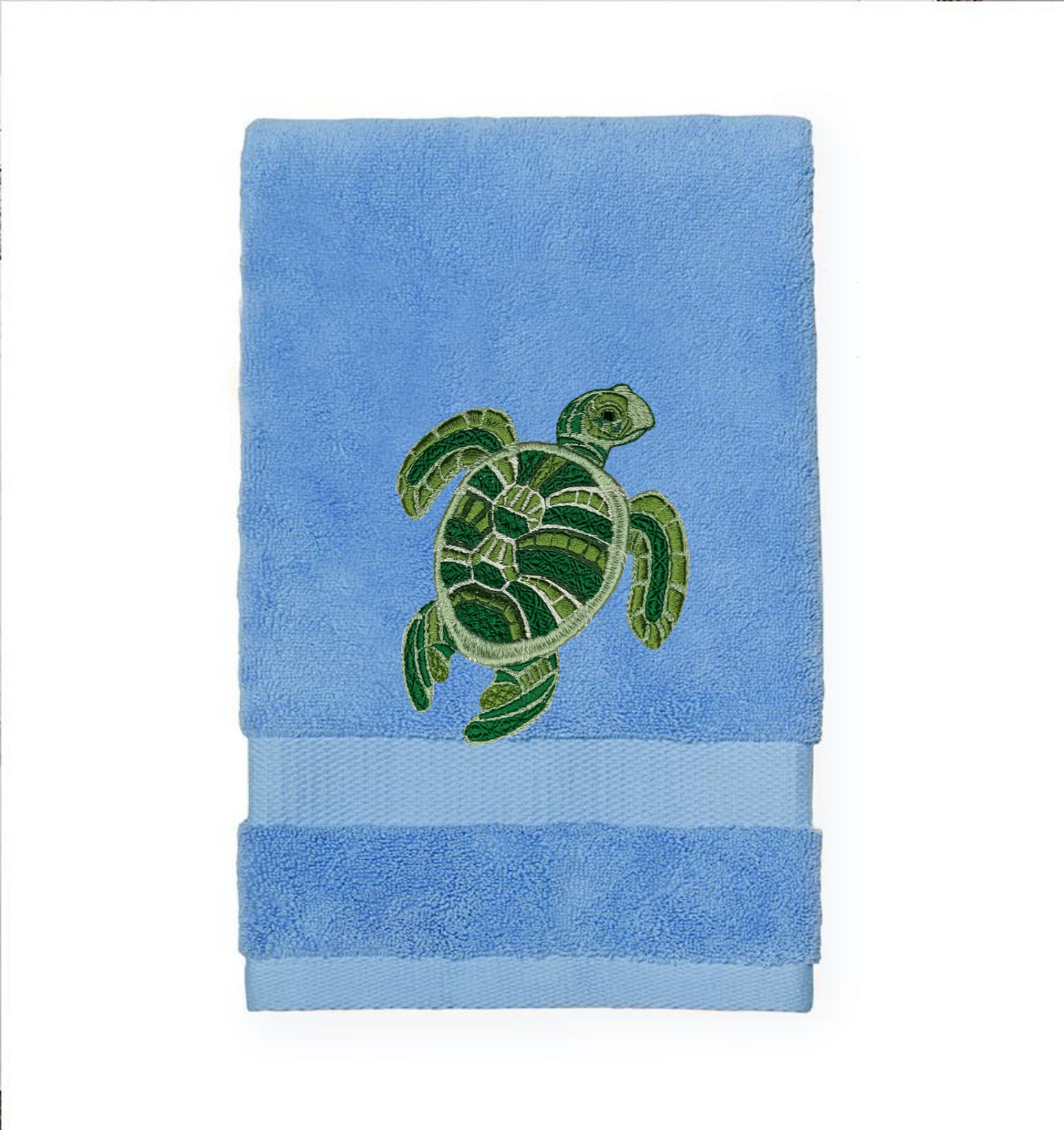 Embroidered Hand Towel Sea Turtle. Beautifully Detailed Sea Turtle in Blue or Green Embroidery