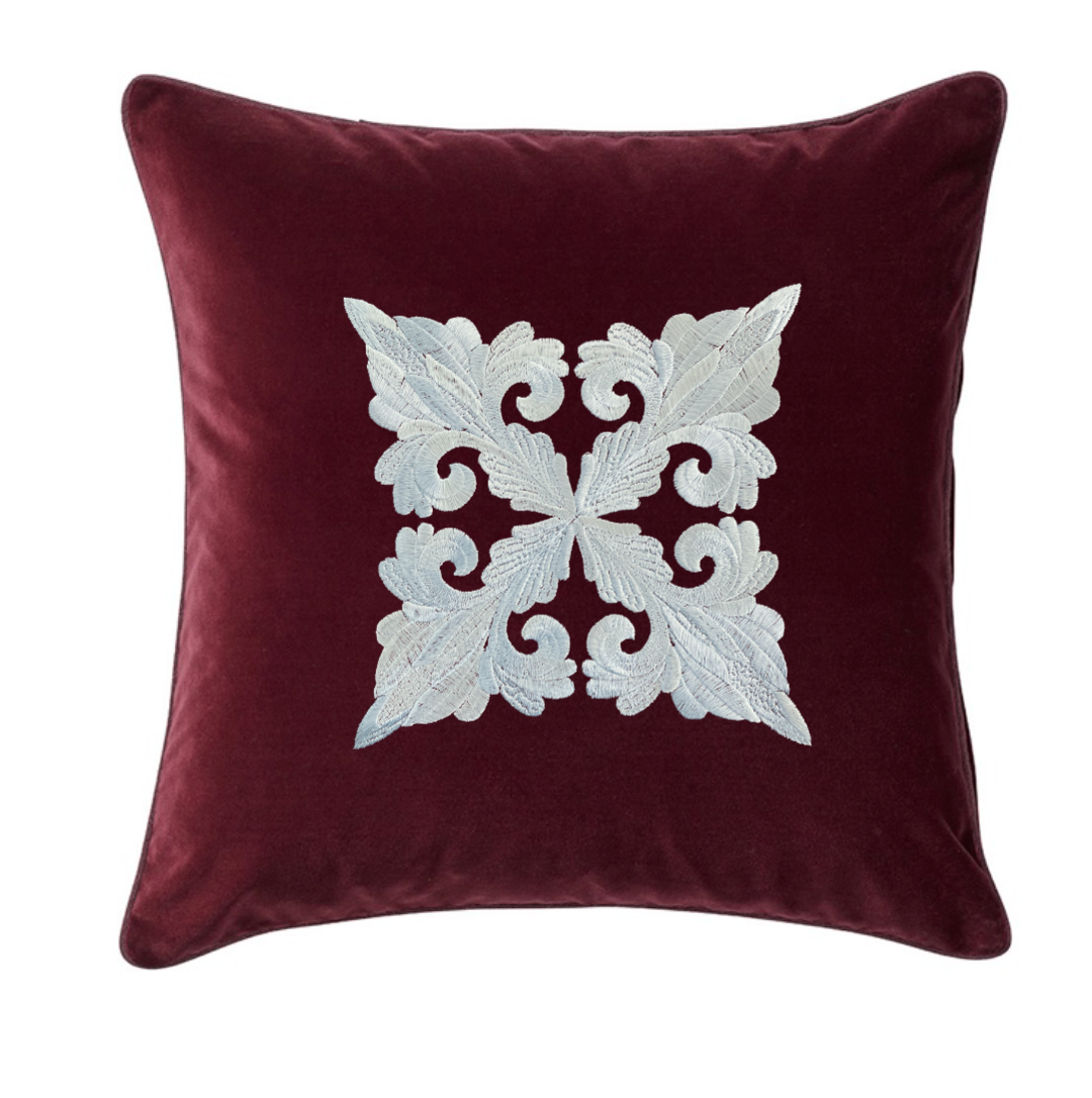 Damask Fleur de Lis Embroidered Decorative Pillow Cover