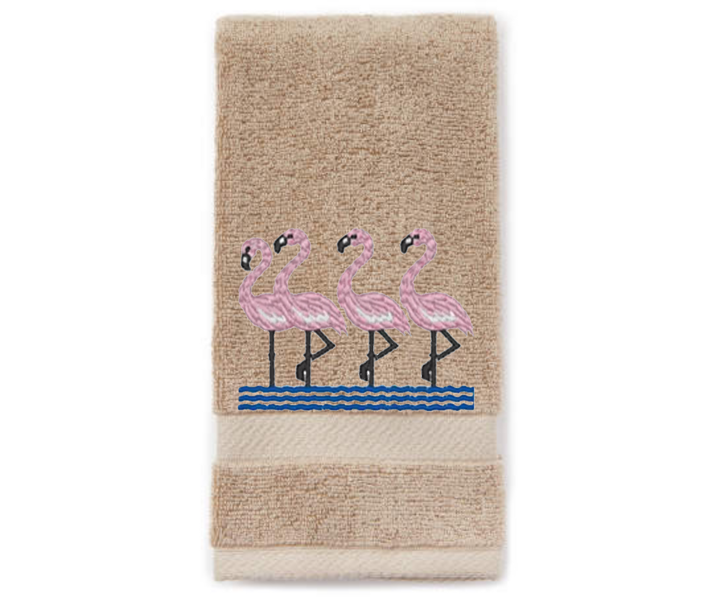 Flamingos Embroidered Bath Hand Towel.