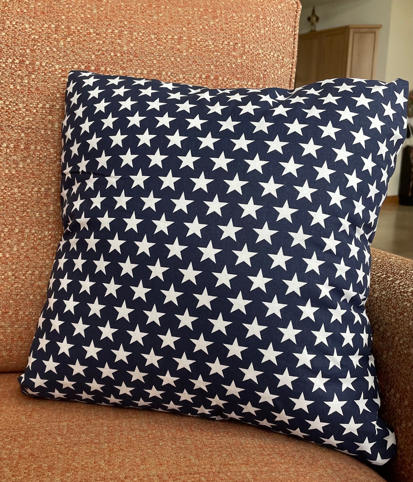 Patriotic Eagle Stars and Stripes Throw Pillow Cover. Embroidered Eagle on Cotton Decorative Pillow Cover