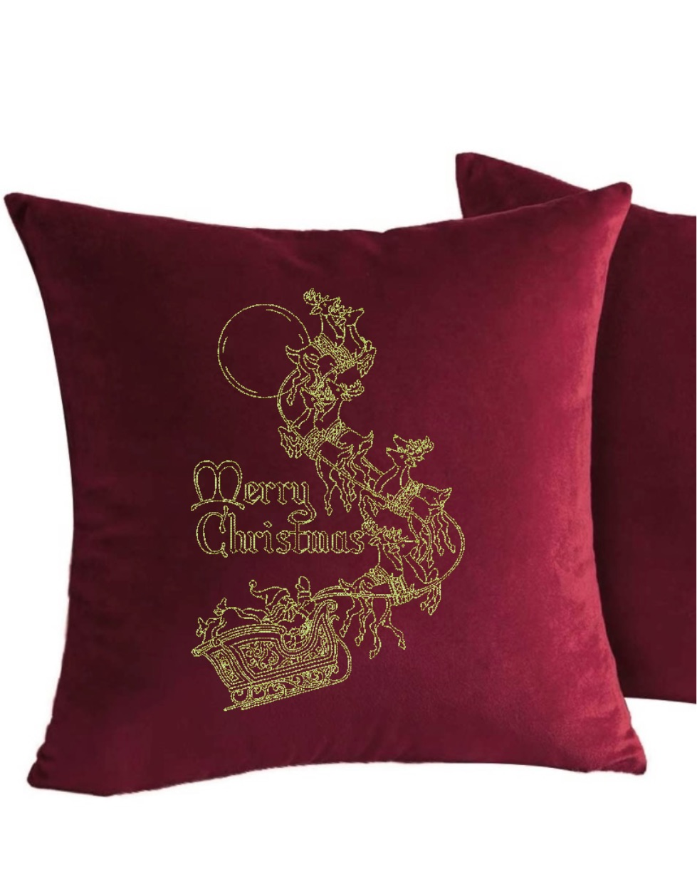 Santa’s Sleigh Ride Embroidered Throw Pillow Cover 18" x 18” Cotton Accent Pillow Cover Zip Closure.