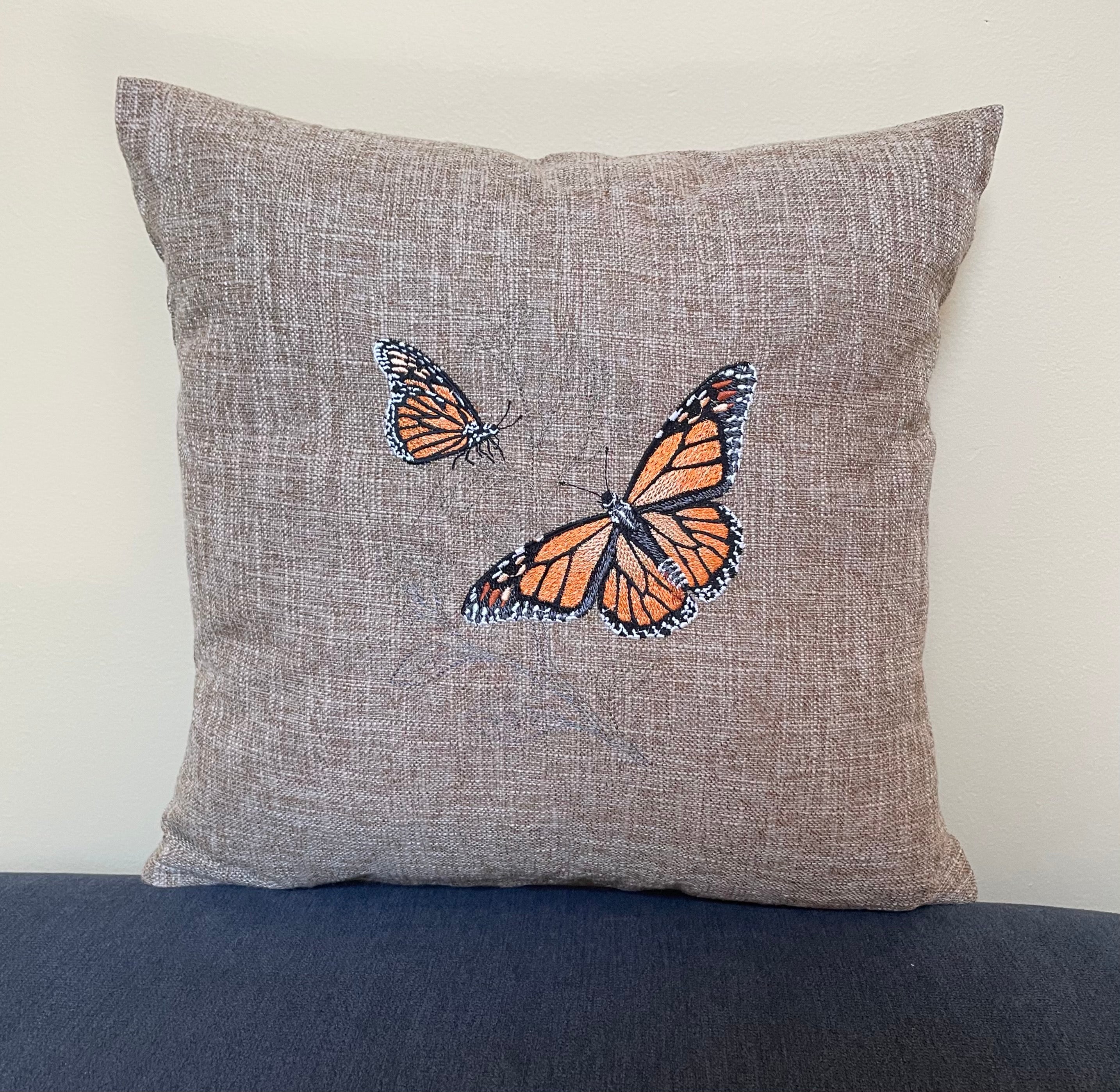 Monarch Butterfly Embroidered Throw Pillow Cover 16