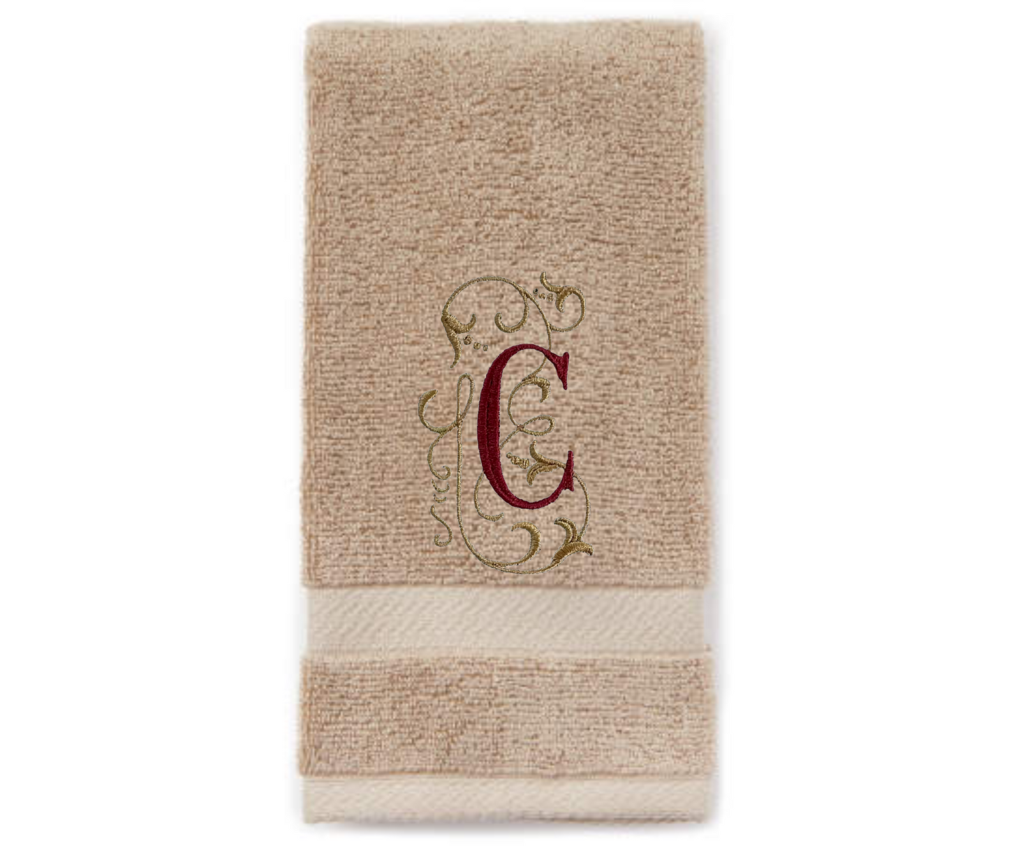 Monogram Guest Bath Hand Towel. Beautiful Monogram Letter With Scrolling