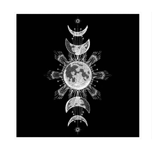 Moon Phases Altar Cloth. Beautifully detailed moon phases can be embroidered in gold, silver or white
