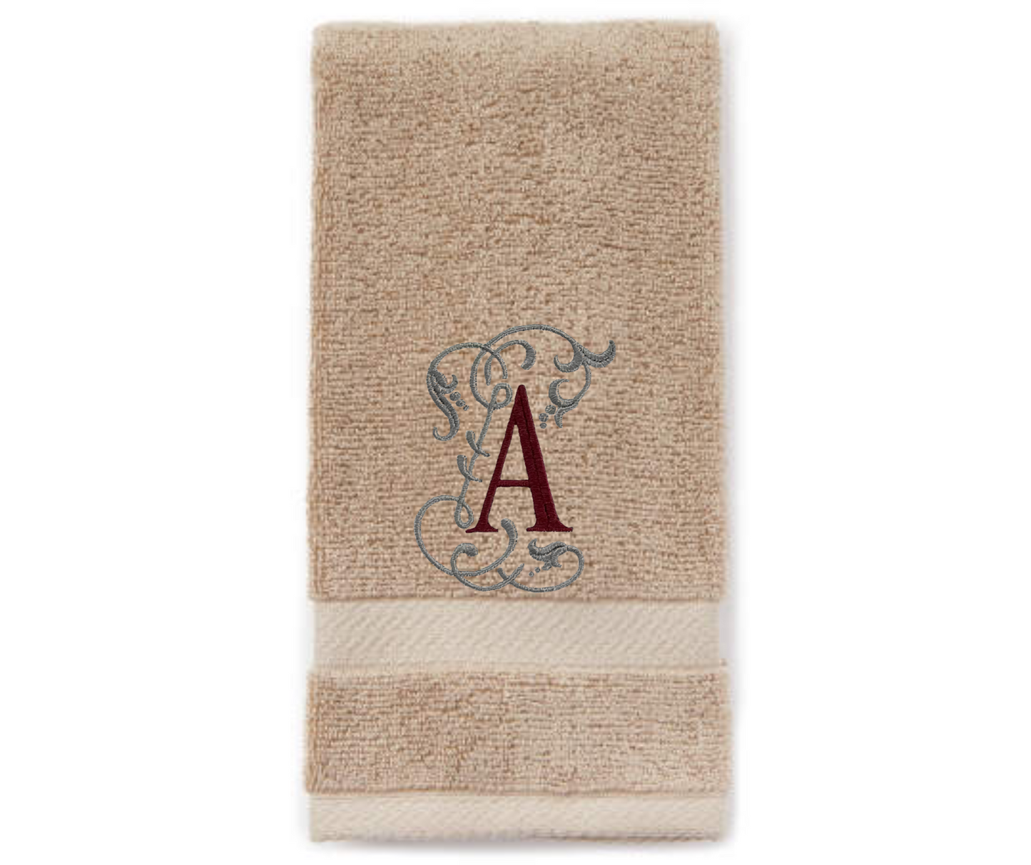 Monogram Guest Bath Hand Towel. Beautiful Monogram Letter With Scrolling
